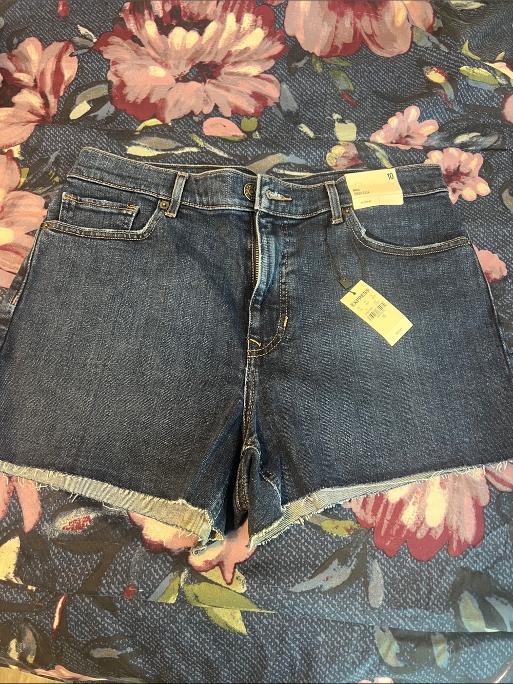 Express Mid-Rise Dark Blue Denim Shorts